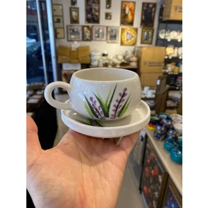 2 Kişilik El Yapımı Lavanta Desenli Seramik Kupa Takımı - Çay Kahve Sunum Seti