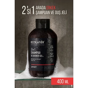 2'si 1 Arada Erkek Duş Jeli ve Şampuan Spor, Canlandırıcı Saç ve Vücut Şampuanı %98 Doğal, 400 ml