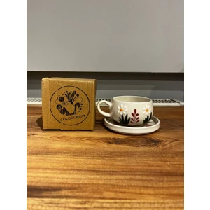 2 Kişilik El Yapımı Çiçek ve Papatya Desenli Seramik Kupa Takımı - Çay Kahve Sunum Seti