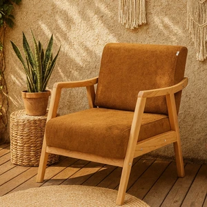 Favela Ahşap Ayaklı Hardal Teddy Kumaş Berjer V17