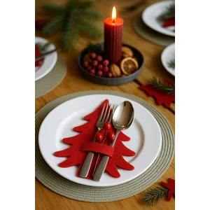 6 Adet Kokinalı Dekoratif Çam Ağacı Keçe Peçetelik&çatal Kaşıklık–yılbaşı Masa Sunum Servis Süsü