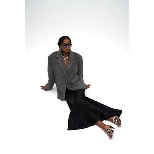 Eubah Kırışık Uzun Siyah Saten Etek