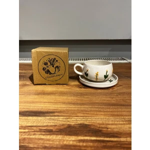 2 Kişilik El Yapımı Dal Papatya Desenli Seramik Kupa Takımı - Çay Kahve Sunum Seti