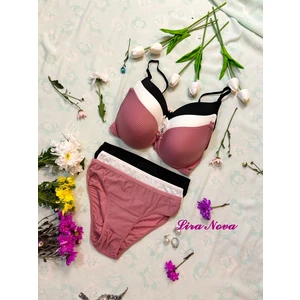 3'lü Takım Siyah Beyaz Pembe Çizgili Destekli B Cup Iç Çamaşır Takımı