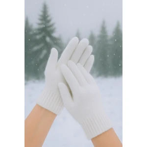 Beyaz Peluş Kışlık Yumuşak Dokulu Eldiven (Standart)