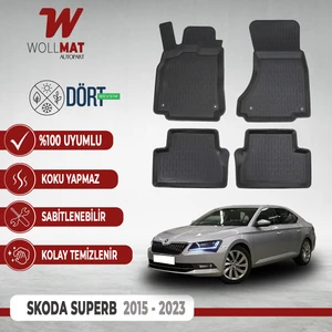 Skoda Superb Paspas 2015 2024 Arası  Uyumlu 3D Havuzlu Paspas Seti