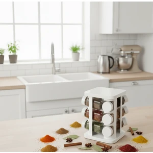 Berina Home 12’li Döner Standlı Cam Baharatlık Seti – Şık ve Pratik Tasarım