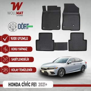 Honda Civic Paspas Fe1 2021 Sonrası 3D Havuzlu Paspas Seti