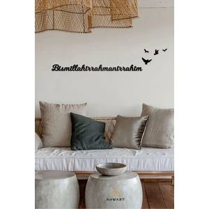 Bismillahirrahmânirrahîm ve Kuşlar Temalı Siyah Mdf Lazer Kesim Duvar Yazısı