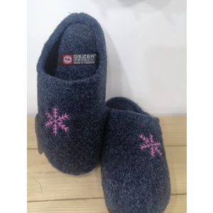 Kışlık Keçe Taban Nakışlı Kadın Rahat Taban Ev Terliği