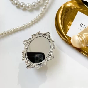 Popsocket Retro Aynalı Model Yanları Gümüş - Yapışkanlı Telefon Tablet Tutacağı ve Standı