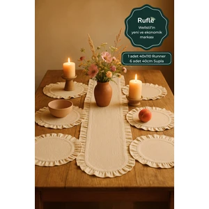 Eko | 7 Parça Sofra Sunum Seti - 1 Adet Fırfırlı Runner - 6 Adet Fırfırlı Supla Amerikan Servisi