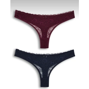 Kadın Dantelli 2'li Tanga Set Külot-Tanga-String
