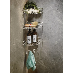 Sas Paslanmaz Beyaz Yapışkanlı Banyo Köşeliği Düzenleyici, Şampuanlık, Duş Rafı 3 Katlı - 4 Kancalı - Ek-03