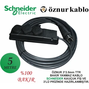 5 Metre 3*2.5mm Ttr Bakır Kablo - Schneider 3lü Kacuk Priz ve Fişden Hazırlanmıştır
