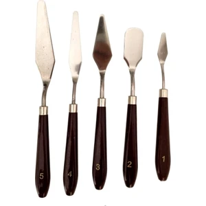 Spatula Seti Büyük Boy, Akrilik, Yağlı Boya, Pasta Süsleme, Kek Şekillendirme 5'li-Ahşap Set