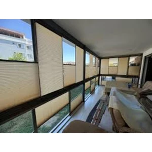 Cam Balkon Perdesi Plise Perde Kahverengi  Istediğiniz Ölçüde