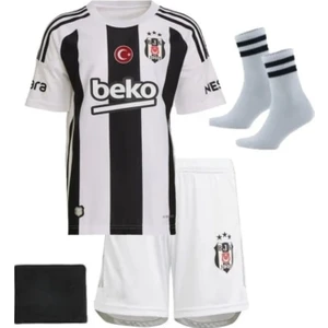 Beşiktaş 24/25 Sezon Isimsiz Iç Saha Çubuklu Siyah Beyaz Çocuk Forma Takımı 4 Parça Forma Şort Çorap Bileklik