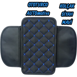 Lüks Deri Araba Oto Kolçak Sünger Kolçak Kol Dayama Baklava Desen Siyah Deri Mavi Nakış
