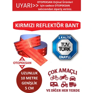 Fosfor Şerit Bant - Reflektör Bant - 10 Metre Kırmızı - Tüvtürk Onaylı