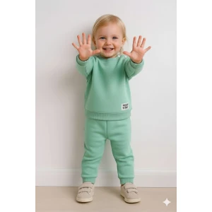 Bebeklere Üç Iplik Içi Şardonlu Alt Üst Takım Uzun Kollu Sweat ve Lastikli Paça Pantolon