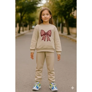 Kız Çocuk Üç Iplik Içi Şardonlu Kışlık Alt Üst Takım Uzun Kollu Sweat ve Lastikli Paça Pantolon