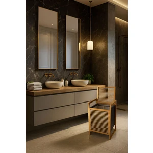 Modern Bambu Çamaşır Kirli Sepeti Geniş Hacim 61X40 X35 cm 100 Lt