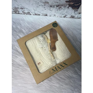 Unisex Kutulu Müslin Battaniye Tarak Emzik Askısı Bebek Seti Krem