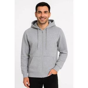 Monsi -Erkek Üç Iplik Kapüşonlu Tam Fermuarlı Kanguru Cepli Sweatshirt Hoodie
