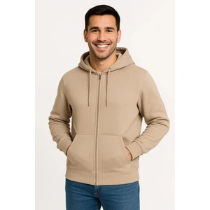 Monsi -Erkek Üç Iplik Kapüşonlu Tam Fermuarlı Kanguru Cepli Sweatshirt Hoodie