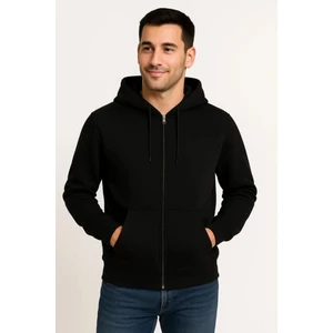 Monsi -Erkek Üç Iplik Kapüşonlu Tam Fermuarlı Kanguru Cepli Sweatshirt Hoodie