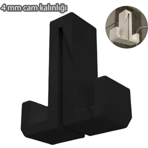 3 Boyutlu Hepsi Siyah Duşakabin Askısı - Siyah Havlu Askılık - Çift Taraflı Havluluk - 4 mm Cam Kalınlığına Uygun