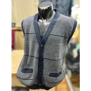 Erkek Triko Düğmeli Cepli Desenli Yelek