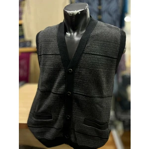 Erkek Triko Düğmeli Cepli Desenli Yelek