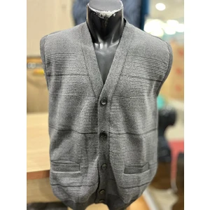 Erkek Triko Düğmeli Cepli Desenli Yelek