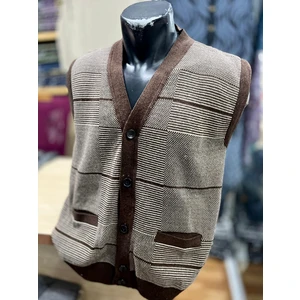 Erkek Triko Düğmeli Cepli Desenli Yelek