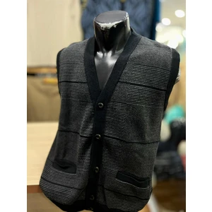 Erkek Triko Düğmeli Cepli Desenli Yelek