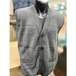 Erkek Triko Düğmeli Cepli Desenli Yelek