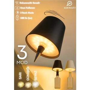 Kablosuz Şişe Lambası - Şarjlı Abajur Masa Işığı Dokunmatik Şişe Için LED Siyah Beyaz Seçenek