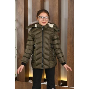 Kız Çocuk Kürklü Kapüşonlu Şişme Mont