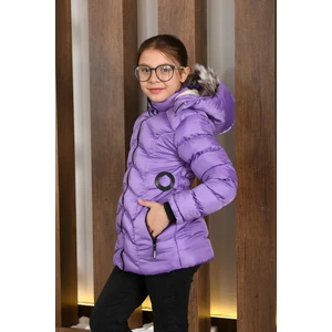 Kız Çocuk Kürklü Kapüşonlu Şişme Mont