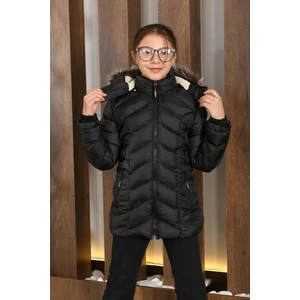 Kız Çocuk Kürklü Kapüşonlu Şişme Mont