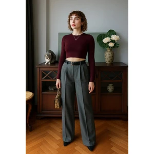 Kadın Siyah Çift Pileli Yüksek Bel Palazzo Kumaş Pantolon | Şık Ofis ve Günlük Kombinler Için