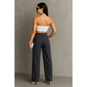 Kadın Siyah Çift Pileli Yüksek Bel Palazzo Kumaş Pantolon | Şık Ofis ve Günlük Kombinler Için