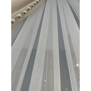 Gacallar House Yıkanabilir Beyaz Tül Perde Taçgümüş Simli Pırlanta Çizgili Desen 1/3 Sık Pileli