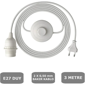 E27 Duylu 3 Metre Yerpuarlı (AÇ KAPAT ANAHTAR) Fişli Seyyar (2X0,50) (BEYAZ)