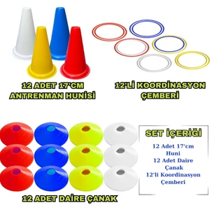 Mrt Spor Antrenman Seti 12LI Koordinasyon Çemberi 12LI Antrenman Çanağı 12 Adet 17CM Huni Seti