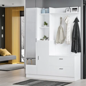 L'occi Concept Jador Aynalı Askılı Kapaklı Vestiyer Ayakkabılık Portmanto Raf Beyaz