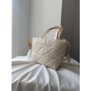 Kapitone Desen Günlük Model Deri Krem Orta Boy Kadın El ve Omuz Çanta