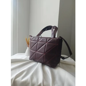 Kapitone Desen Günlük Model Deri Bordo Orta Boy Kadın El ve Omuz Çanta